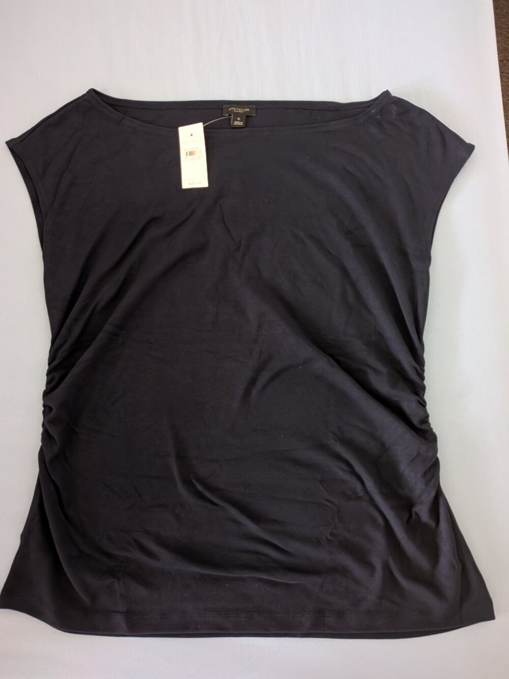 Ann Taylor Factory Black Ruched Sleeve Cap Tee